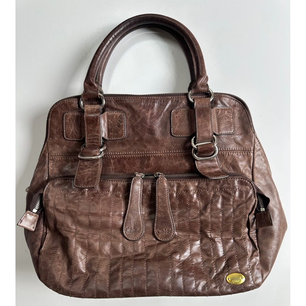 Chloe Bay Brown Leather Quilted Satchel Handbag L Distressed READ NEEDS REPAIRS